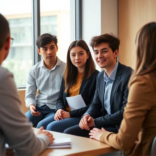 Alunos em uma simulaäão de entrevista.